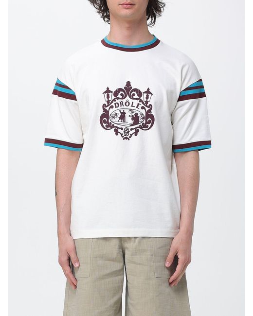Drole de Monsieur White Cotton T-Shirt With Emblem for men