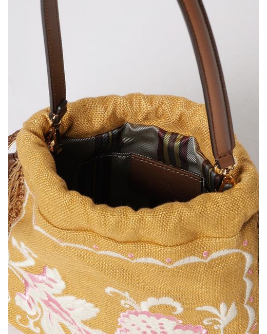 Etro Metallic Kalispera Canvas Bag With Floral Jacquard Motif And Fringes