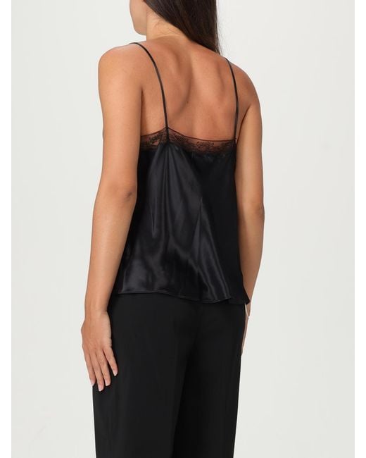 Alberta Ferretti Black Satin Top With Lace Inserts