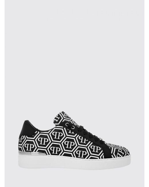 Philipp Plein White Leather Sneakers With Printed Hexagon for men