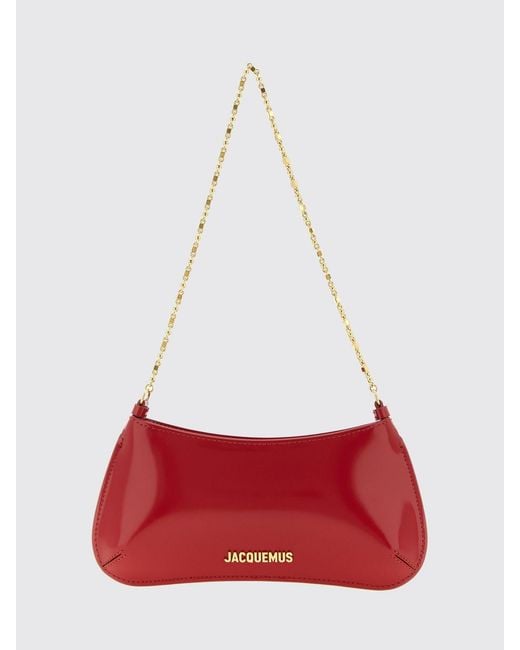 Jacquemus Red Le Petit Bisou Patent Leather Shoulder Bag With Chain Handle