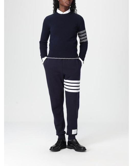 Thom Browne Blue Wool Sweater With Jacquard Logo