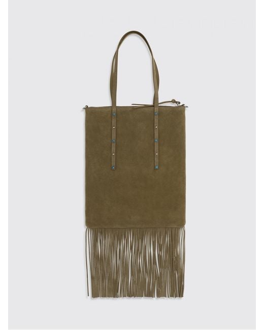 Pinko Green Fringed Suede Shopping Bag