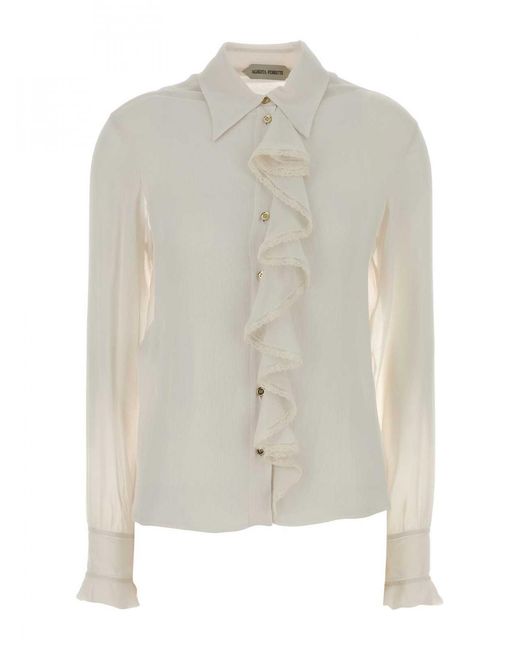 Alberta Ferretti Natural Silk Shirt With Ruffles