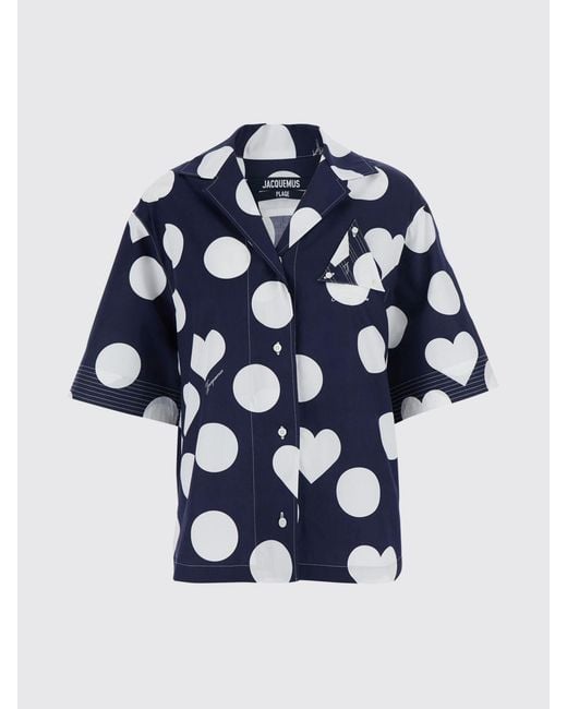 Jacquemus Blue Marin Short-Sleeved Cotton Shirt With Heart Print