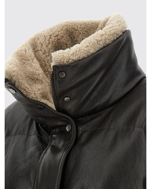 Brunello Cucinelli Black Relaxed Fit Lambskin Puffer Jacket With Shearling Interior