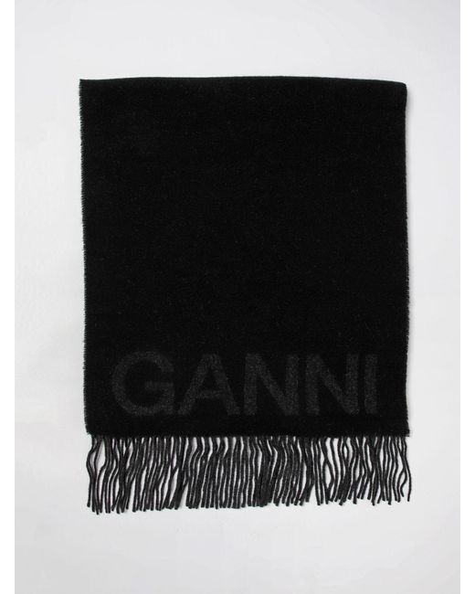 Ganni Black Recycled Wool Scarf With Logo