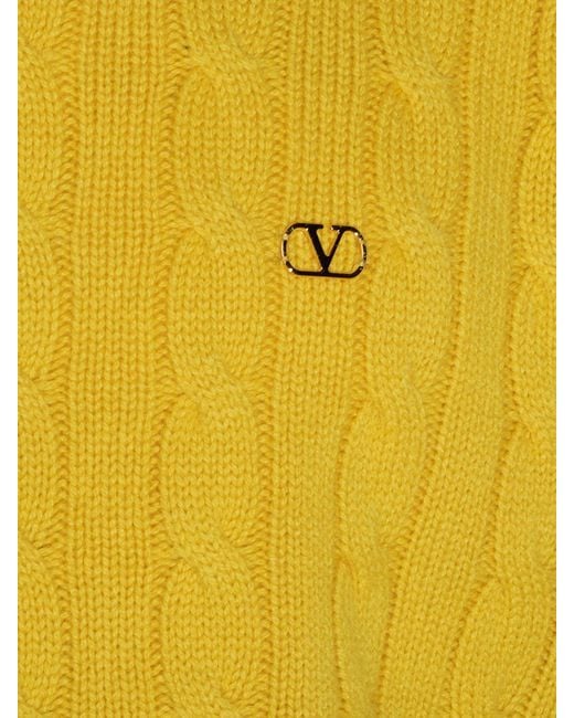 Valentino Garavani Yellow Vlogo Signature Pure Cashmere Crewneck Jumper for men
