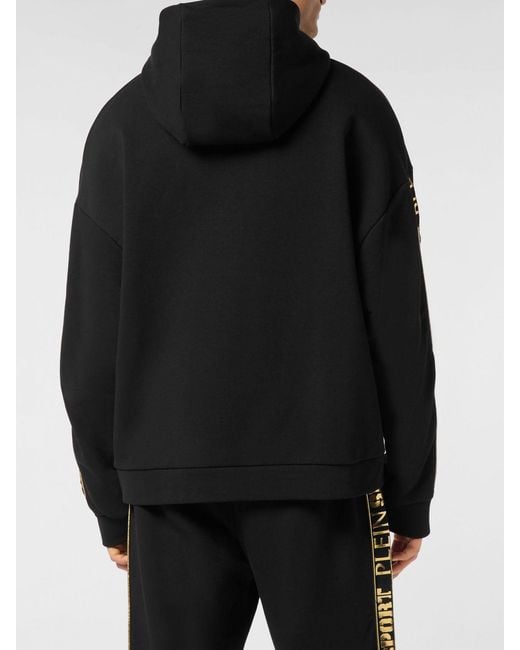 Philipp Plein Black Relaxed Fit Jersey Hoodie With Contrast Logo for men