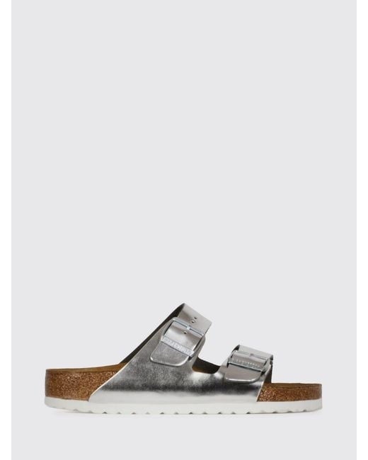 Birkenstock White Arizona Laminated Leather Sandals