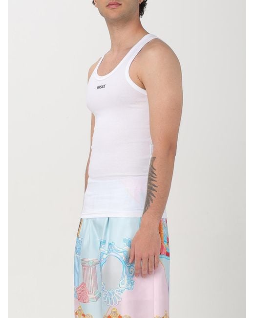 Débardeur Nervuré À Logo Brodé Versace pour homme en coloris White