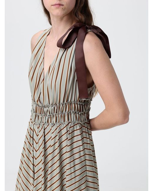 Liu Jo Natural Striped Viscose Blend Midi Dress