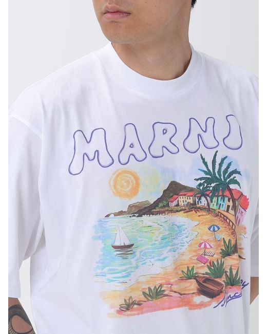Marni White Cotton T-Shirt With Graphic Print for men