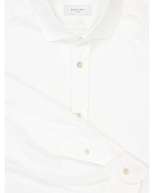 Boglioli White Slim Fit Long-Sleeve Cotton Shirt With French Collar for men
