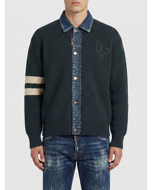 DSquared² Blue Cotton Blend Cardigan for men