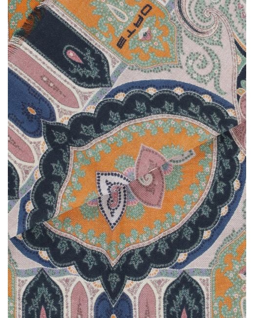 Sciarpa Con Frange E Stampa Paisley di Etro in Blue