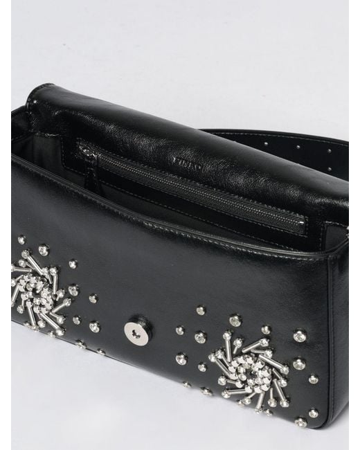 Pinko Gray Love Slouchy Classic Nappa Leather Bag With Studs And Rhinestones