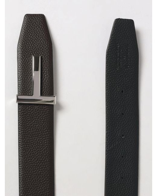 Tom Ford Gray Reversible Pebbled Leather Monogram Buckle Belt for men