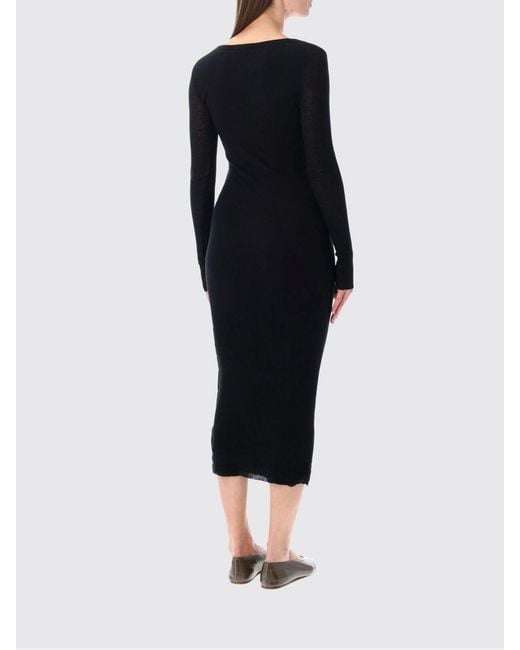James Perse Black V-Neck Cotton And Cashmere Midi Sheath Dress