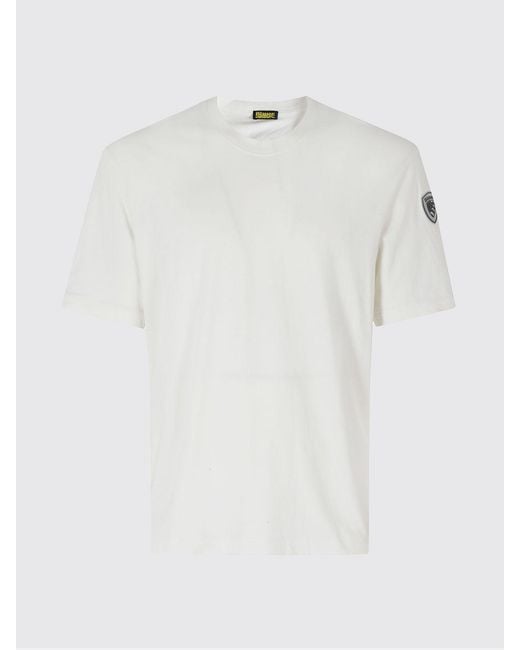 Blauer White Cotton T-Shirt With Logo for men