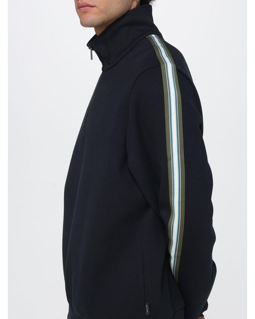 Paul Smith Blue Organic Cotton Zip Sweatshirt With High Neck And Side Bands for men