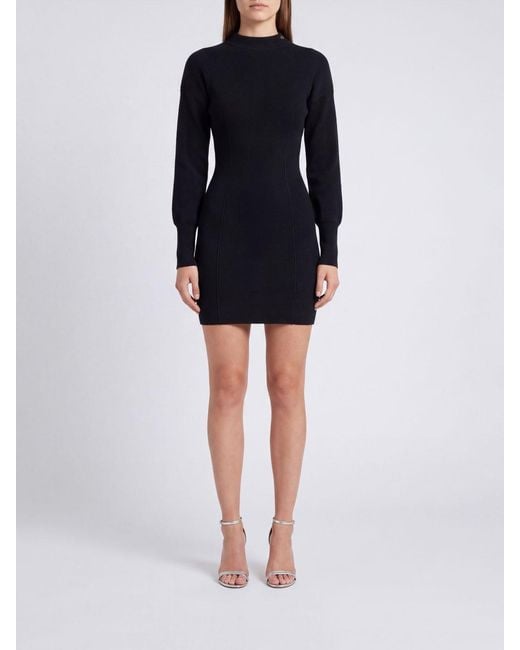 Anine Bing Black Long-Sleeved Ribbed-Knit Mini Sheath Dress