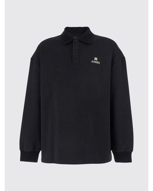 Amiri Blue Relaxed Fit Long-Sleeve Cotton-Blend Polo With Contrast Logo for men