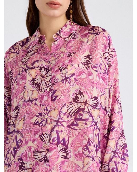 Momoní Pink MomonÌ Printed Silk Chemisier Dress