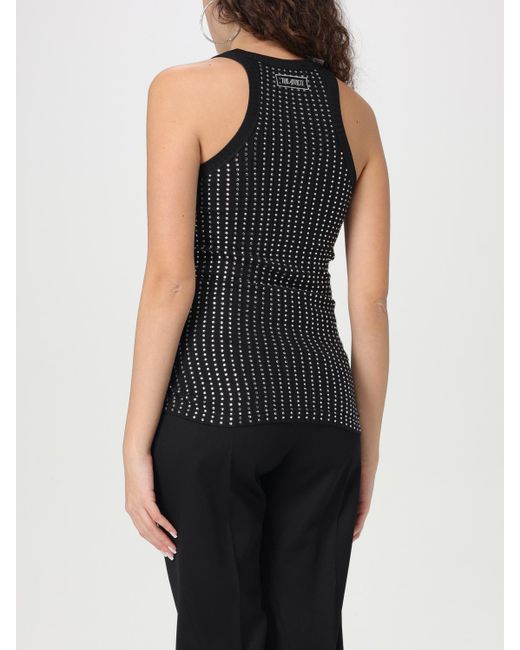 The Attico Black Cotton Tank Top With Rhinestones
