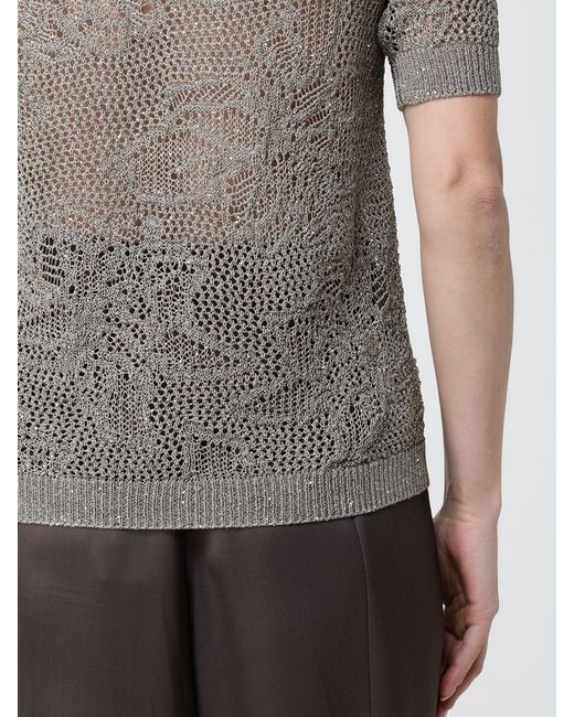 Fabiana Filippi Gray Floral Crew Neck Sweater