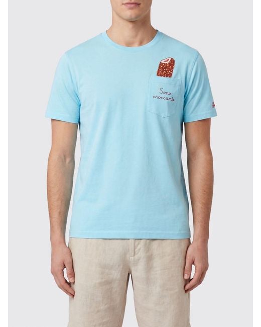 Mc2 Saint Barth Blue Cotton T-Shirt With Logo for men