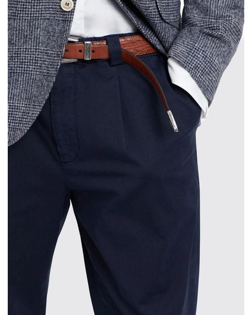 Brunello Cucinelli Blue Stretch Cotton Chino Pants for men