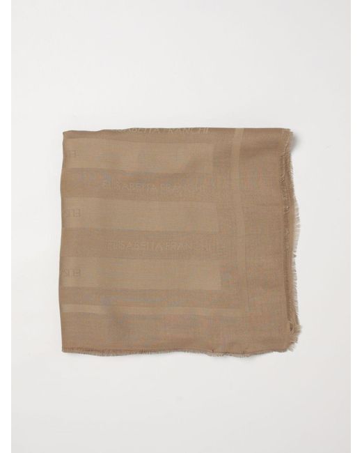 Elisabetta Franchi Natural Viscose Blend Scarf With Jacquard Logo
