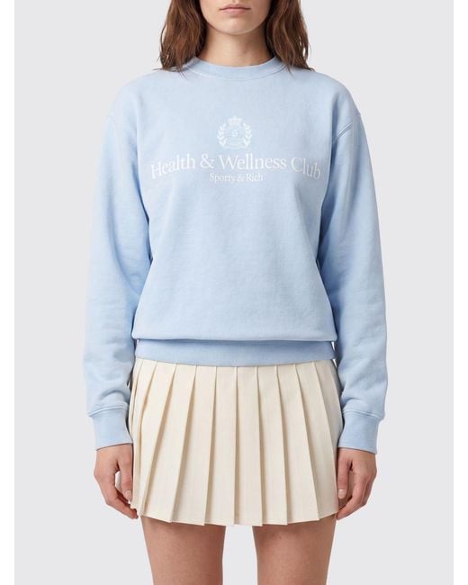 Sporty & Rich Blue Sporty &Amp Rich Relaxed Fit Cotton Crewneck Sweatshirt With Contrast Logo