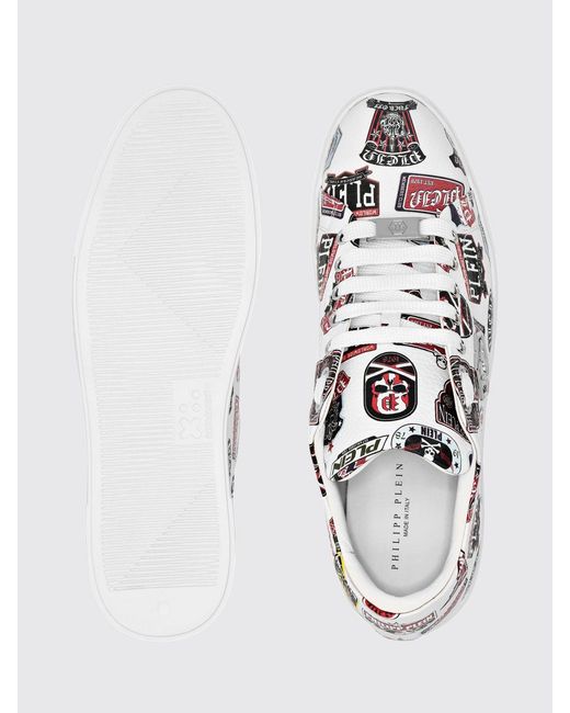 Philipp Plein White Low-Top Calfskin Sneakers With Graphic Print for men