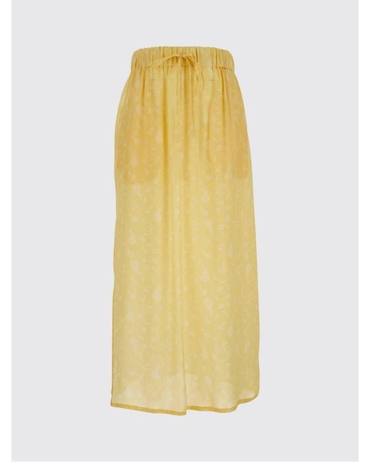 Grifoni Yellow Floral-Pattern Pleated Viscose Midi Skirt With Drawstring Waist