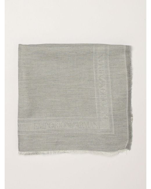 Emporio Armani Gray Modal And Viscose Blend Scarf With Logo Pattern