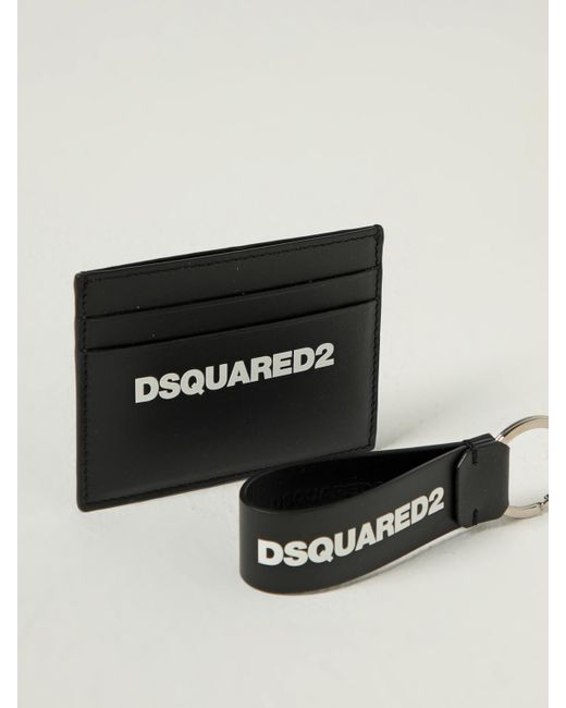 DSquared² Black Leather Credit Card Holder And Key Ring Set for men