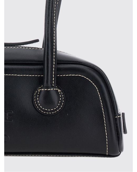 MARGE SHERWOOD Black Cow Leather Shoulder Bag With A Double Handle And Zip Closure