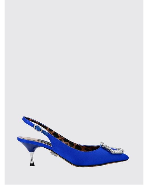 Philipp Plein Blue Satin Slingbacks With A Jewel Buckle And Mid Heel
