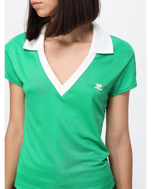 Courreges Green CourrÈ Ges Slim Fit Polyester Polo T-Shirt With Contrast Piping