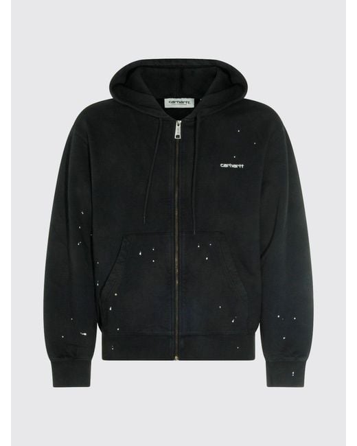 Carhartt Black Cotton Zip-Up Hoodie With Contrast Logo for men