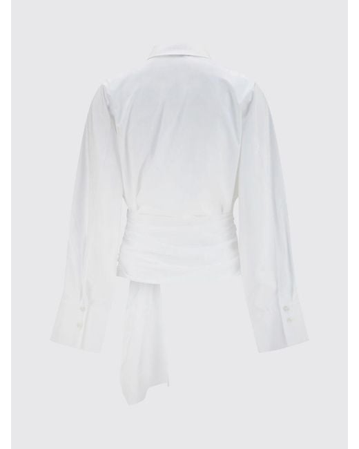 7 For All Mankind White Slim Fit Cotton Shirt With Tie-Front And Balloon Sleeves