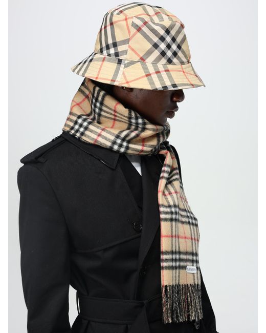 Burberry Natural Canvas Hat With Vintage Check Jacquard