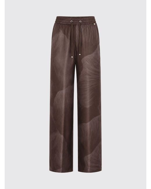 Herno Brown Floral Print Silk Straight-Leg Trousers With Drawstring Waist