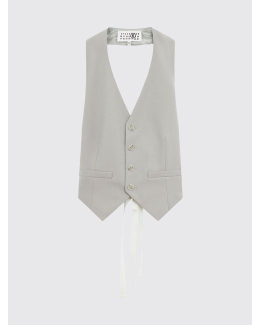 MM6 by Maison Margiela Blue Slim Fit Wool Blend Tailored Gilet With Asymmetrical Hem