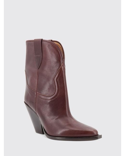 Isabel Marant Brown Leyane Leather Western Boots With Flared High Heel