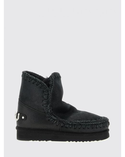 Mou Black Flat Ankle Boots