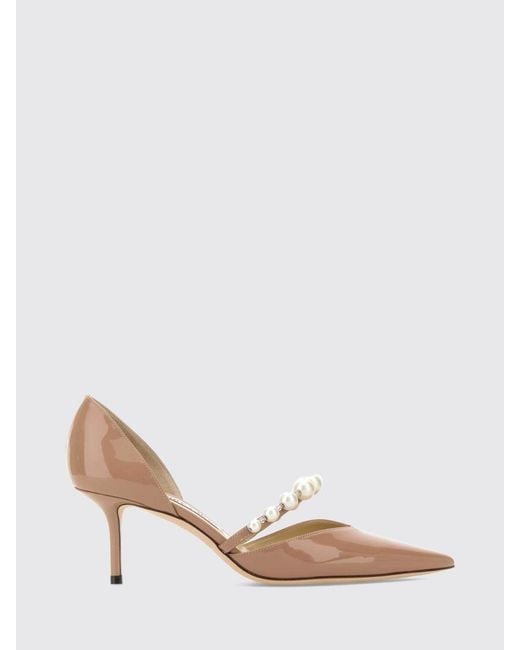 Jimmy Choo Natural Aurelie Patent Leather Pumps With Pearls And Stiletto Heel