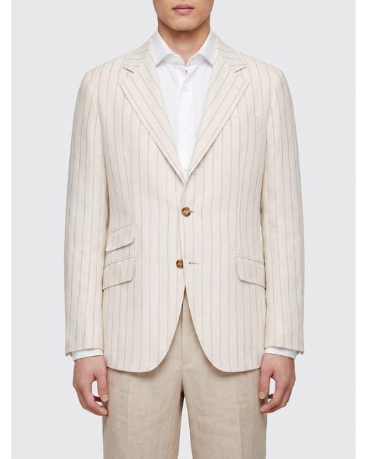 Brunello Cucinelli Natural Striped Single-Breasted Linen Blazer for men